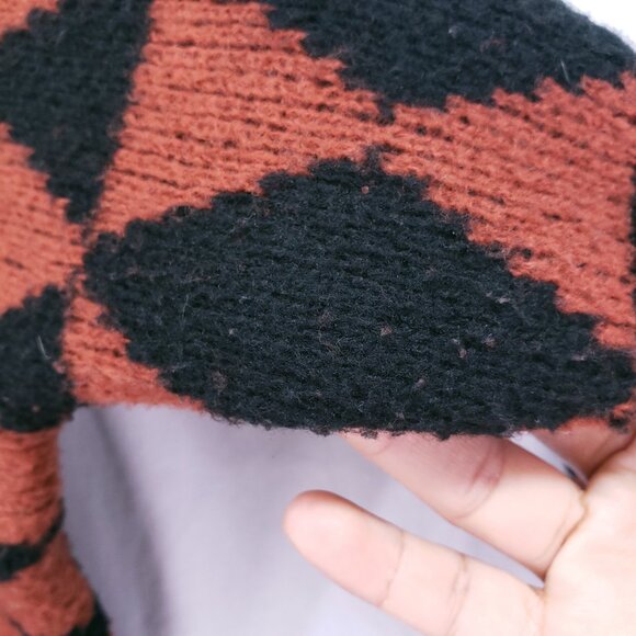 Belle by belldini Orange n Black Diamond Pattern Goth Punk Knit Sweater Size XL - Picture 10 of 16